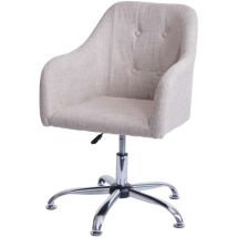 HHG - non utilizzato] Sedia da pranzo 566, sedia da cucina con braccioli, girevole e regolabile in altezza in metallo, tessuto avorio