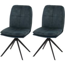HHG - non utilizzato] Set di 2 sedie da pranzo 178, soggiorno cucina, poltrona, seduta girevole, metallo stoffa/tessuto, blu