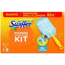 Swiffer Duster Piumini Catturapolvere, 1 Manico Ergonomico e 7 Piumini Duster, Cattura e Intrappola Polvere e Sporco, Raggiunge I Punti più Difficili