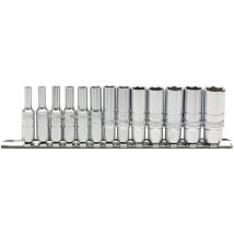 16490 1/4-inch Square Drive Metric 13 Piece Deep Sockets on metal rail - Draper