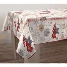 Le Linge De Jules - Tovaglia In Poliestere, Antimacchia Buon Natale - Rettangolare 150 X 300 Cm, Bordeaux, Tortora, Dorato