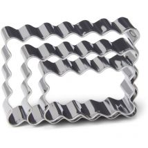 13706 - Assortimento di 3 taglierine rettangolari e seghettate per biscotti tipo torte piccolo burro - acciaio inox - 3 dimensioni: 4,5 x 2,5 cm, 5,5