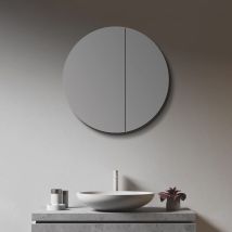 Armadietto A Specchio Per Bagno, Rotondo, Ø 60 Cm, Con Struttura In Alluminio Di Alta Qualità, Con Due Ripiani In Vetro - Talos