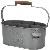 79014-Cestino da 6 Bottiglie con apribottiglie, Design Antico, Acciaio zincato - Aktive