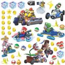 Roommates - 54387 rm – Mario Kart con Amici Adesivo da Parete, pvc, Multicolore, 13 x 2,5 x 27 cm