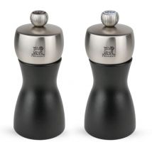 Peugeot Fidji Duo-Set macinapepe e Sale, 12 cm, Legno Inossidabile, Nero Opaco & Acciaio