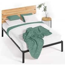 Paul Letto 160x190 cm - Struttura letto 36 cm di altezza - Struttura letto a piattaforma in metallo e legno con supporto a doghe in legno - Marrone