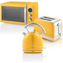 Swan Retro Colazione Set 1,8 L Bollitore, Tostapane a 2 Fette, Microonde Digitale 20L, 6 Livelli di Potenza, Timer, Porta Effetto Specchio, Design