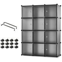 Mondeer Armadio Modulare Cubi Componibili In Plastica, Guardaroba Modulare Organizer Con Appendiabiti, Portaoggetti Grigio 12 Cubi