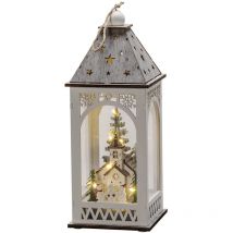 Lanterna in legno a led con chiesa, con timer da 6 ore, 8 diodi a luce bianca calda, funzionamento a batteria, per interni – 3271-210 - Konstsmide