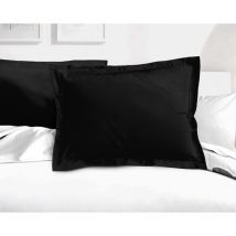 50x70 Home Linge Passion Lot De 2 Taies D'Oreiller Finition Oxford (Volant Plat Piqué) 57 Fils / Noir Home Linge Passion Lot De 2 Taies D'Oreiller