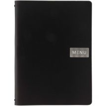 Porta Made in Italy A4-Pelle Ecologica Liscia-Colore Nero-2 Placche di Metallo comprese Menu e Una Neutra Senza Scritte da Personalizzare-1 Inserto