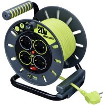 Pro-XT Cavo di prolunga a quattro prese con avvolgimento aperto, taglio termico e interruttore di alimentazione, cavo ad alta visibilità da 20 metri,