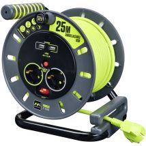 Pro-XT Avvolgicavo 25 metri, 4 Prese eu Schuko, 2 usb, Prolunga Elettrica 16A, Protezione Termica, Cavo Alta Visibilità - Masterplug