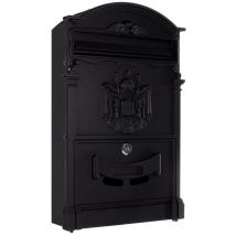 Cassetta delle lettere Ashford, nero, serratura a cilindro con 2 chiavi, alluminio, LxH 260x410 mm, kit di fissaggio incluso, targhetta portanome,