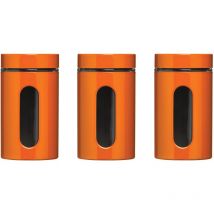 1209788 Set di 3 Barattoli, 1000 ml, in Smalto Arancione su Acciaio e Vetro - Premier Housewares