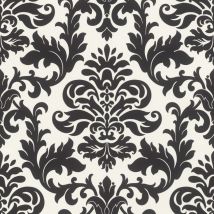 Carta da parati 278507 – Carta da parati in bianco e nero con ornamenti curvi in stile barocco, 10,05 m x 0,53 m (lunghezza x larghezza) - Rasch