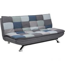 Ac Design Furniture Jasper Divano Letto Patchwork Blu/Grigio, Sofa Letto con 3 Posizioni Reclinabili, Moderno 3 Posti Senza Braccioli, Imbottito con