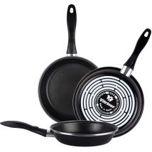 Black Set di 3 padelle (24/26/28) cm, esterno nero. Antiaderente doppio strato rinforzato, adatto a tutti i tipi di fornelli, speciale induzione. 50%