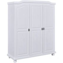 Furniture To Go - Inter Link Armadio 3 ante 5 nicchie Con spazio per appendere Armadio in pino massello Verniciato bianco Larghezza 150cm Profondità