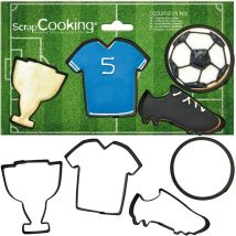 4 Stampi per Biscotti Calcio - Acciaio Inox - Pallone da calcio, maglieria, scarpa, taglio – stampi piccoli dolci – accessori per pasticceria