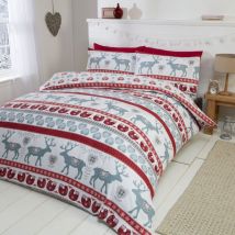 Parure da Letto con Copripiumino e 2 federe, Motivo: Cuori di Natale, 100% Flanella di Cotone Spazzolato, Colore: Rosso/Multicolore, Cotone,