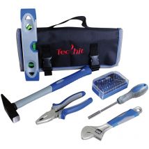 Tech-it - tec hit 500036 - Borsa per attrezzi con 36 pezzi, livello, martello fiume adattatore, chiave regolabile, pinza 30 punte per viti