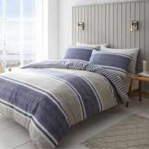 Bedding - Set copripiumino per letto matrimoniale, con federe, motivo a righe, colore: Blu - Catherine Lansfield