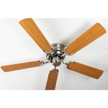 Ventilatore Da Soffitto Kisa Deluxe Nichel Spazzolato Senza Luce - Ala Bianca/acero Incluso Interruttore A Tirare - Pepeo