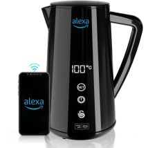 Alexa Bollitore Elettrico Intelligente wifi Smart Kettle 1,5L, Temperatura Regolabile, Nero, Senza Fili, Parete Isolata in Acciaio Inossidabile,