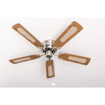 Pepeo - Ventilatore a soffitto Kisa Deluxe nichel spazzolato senza luce - ala quercia/noce con interruttore a tirare incluso