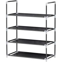 Scarpiera Salvaspazio in tnt, Mobile per Scarpe con Struttura in Ferro per Camera da Letto, Cabina Armadio, Corridoio, Nero, 4 Ripiani, 57x28x72 cm