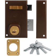 Amig - Serratura da sovrapposizione a destra con leva di chiusura, linguetta e maniglia per porte in legno Mod. 75 67 x 112 mm Cilindro rotondo di