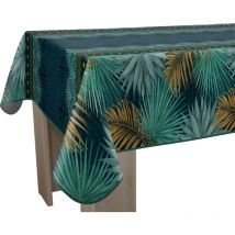 Paraiso, tovaglia antimacchia rettangolare, 150 x 300 cm, blu, verde, senape - Le Linge De Jules