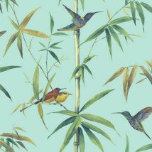Homemaison - Galerie Birds Jungle Trees Wallpaper Duck Egg Blue Green Paste The Wall