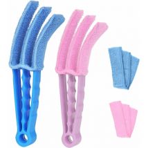 2 Pcs Window Blind Cleaner Duster Brush Blinds Cleaning Tools with 2 Microfiber Cloth Blue+Pink - Blue+Pink - Norcks