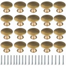 20 Pieces Brass Drawer Knobs Round Cupboard Handles with Screw for Kitchen Bathroom Bedroom - 30mm - Norcks