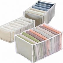 3PCS Organisateur de tiroir, Boîte de Rangement en Fit Pliab, Organisateur de Jeans à 7 Compartiments, Diviseur de Tiroir de gging à 7 Grils,