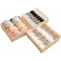 3PCS Organisateurs De Tiroirs, Lavable Tissu Avec Panneau En Plastique Pliable Tiroir Boîte De Rangement Pour Soutiens-Gorge, Sous-Vêtements,