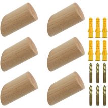 Percha Pared Madera, Gancho Madera De 6 Piezas, Gancho Pared Madera Para Colgar Abrigos, Gorros, Bufandas, Chaquetas, Ropa y Auriculares En El