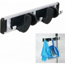 Porte Balais Mural Multifonctions - Accroche Balai Mural - Support Balais Mural Aluminium et Plastique, 2 Crochets, 3 Patères - Organisation du