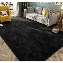 Tapis Salon Shaggy Tapis Chambre D'Invité Doux 120X200CM Tapis De Sol Enfant Lavable Canapé Coussin Noir - Norcks