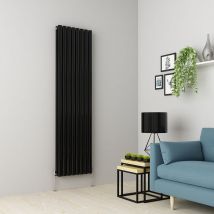 Warmehaus - Designer Radiator Oval Flat Panel Central Heating Space Saving Radiators for Bathrooms, Kitchen, Hallway, Living Room - Black Vertical