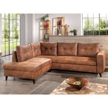 Bestmobilier - Nordic - ecksofa l - 5 sitzplätze - schlaffunktion - industrielle vintage - links - braun
