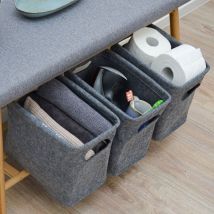 Nordic Sitzbank mit 3 Filzkörben 90x34x44 Bambus Schuhbank Holz Bank für Flur