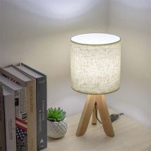 Nordische dreiköpfige Tischlampe aus Holz und Stoff, einfache Nachttischlampe geeignet für Arbeitszimmer, Schlafzimmer, Wohnzimmer