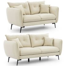 S-style Möbel - Nordloft - Modernes Polstergarnitur 3+2 aus Beige Samt-Stoff mit Hohen Schwarzen Metallfüßen und schöner Sitzkomfort