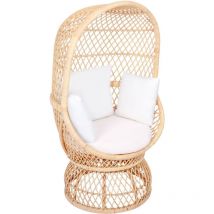Nordlys - Fauteuil Oeuf en Rotin Naturel et Tissu Beige
