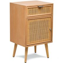Nordlys - Table de Chevet Nuit Scandinave en Bois Tiroir Cannage Rotin