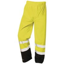 Pantalon de pluie de signalisation Dirk – Taille L – Jaune/Noir – PU respirant, imperméable, coupe-vent – EPI norme EN ISO 20471